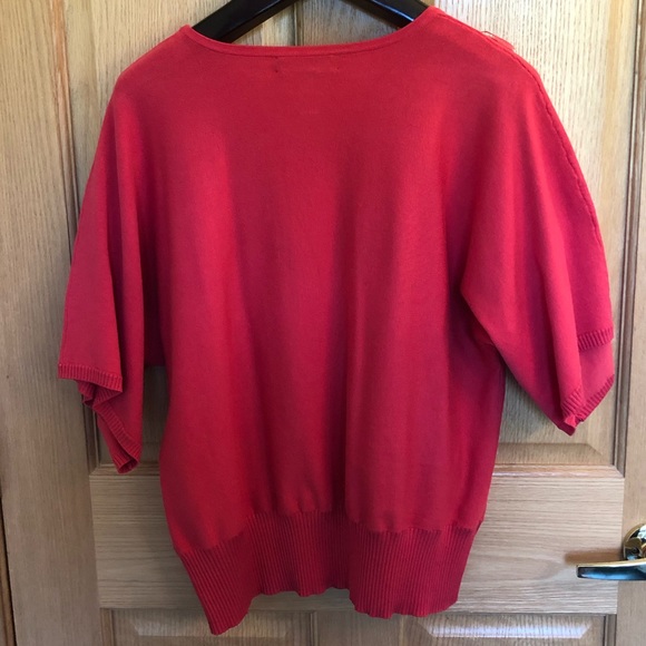 Cable & Gauge Short Sleeve Sweater Top Flutter Accents XL Coral - Picture 4 of 4